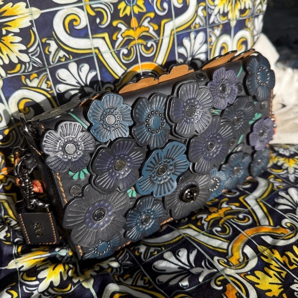 Coach 1941 Small Dinky Tea Rose Appliqué Crossbody in Glovetanned Leather